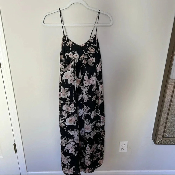 Mod Ref 90's Inspired Black Floral Midi Slip Dress Tie Back Size Small - Picture 5 of 7